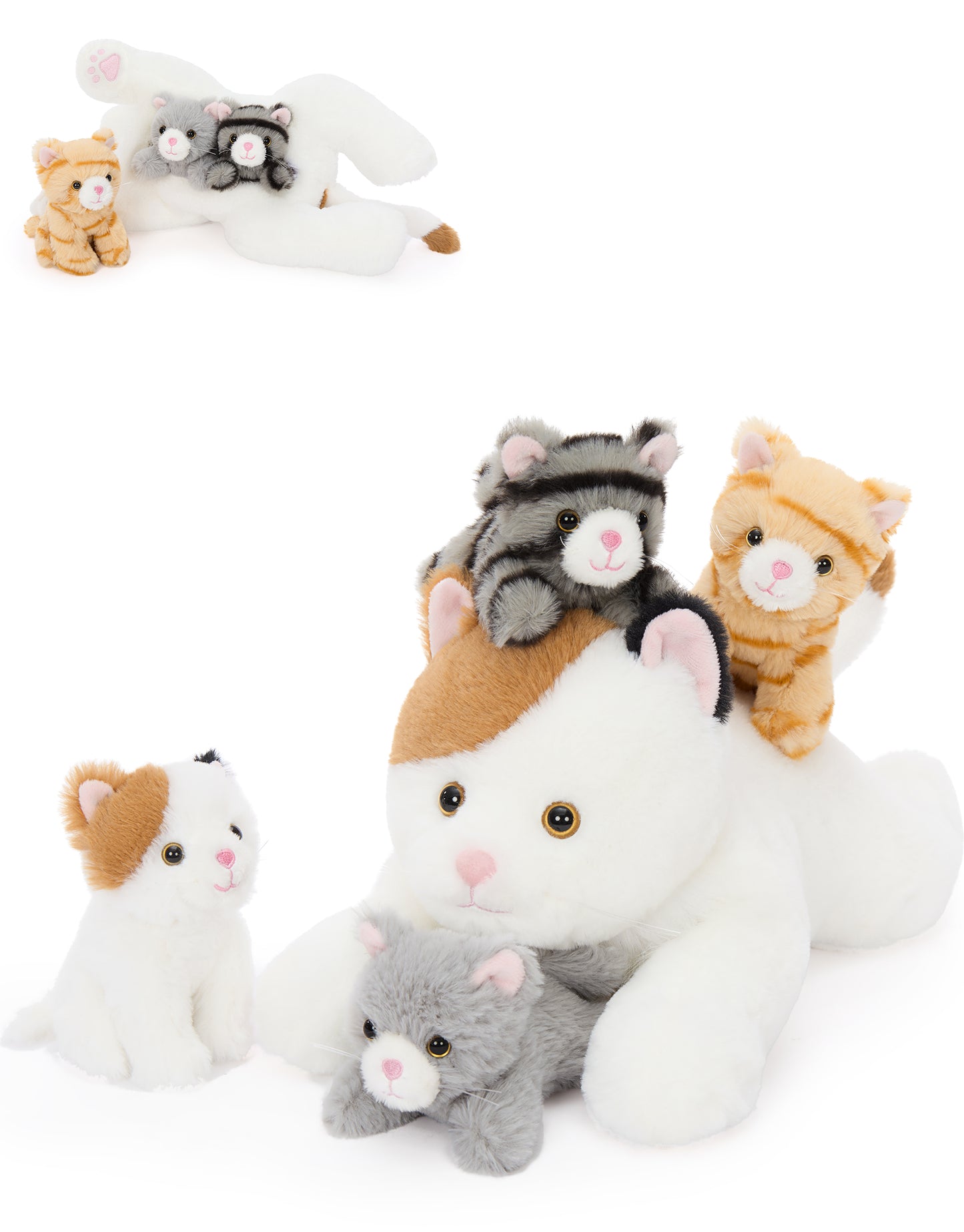 MaoGoLan 5 Pcs Cat Stuffed Animal 15.7'' Large Stuffed Calico Cat with 4 Baby Cats Plush Toy