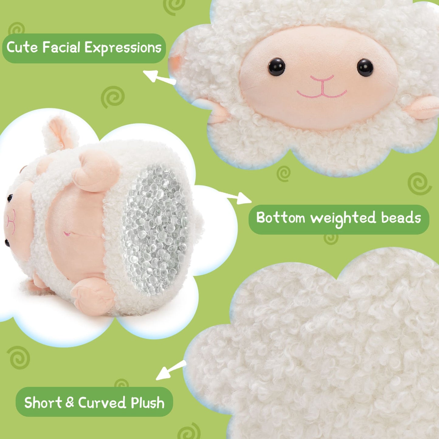 Cartoon Weighted Pillow for Kids Adults 1.5 Lbs - Get Better Sleep - Sustainably Made and Chemical Free - Machine Washable - Kawaii Sheep 14-inch Throw Pillows - Free Shipping