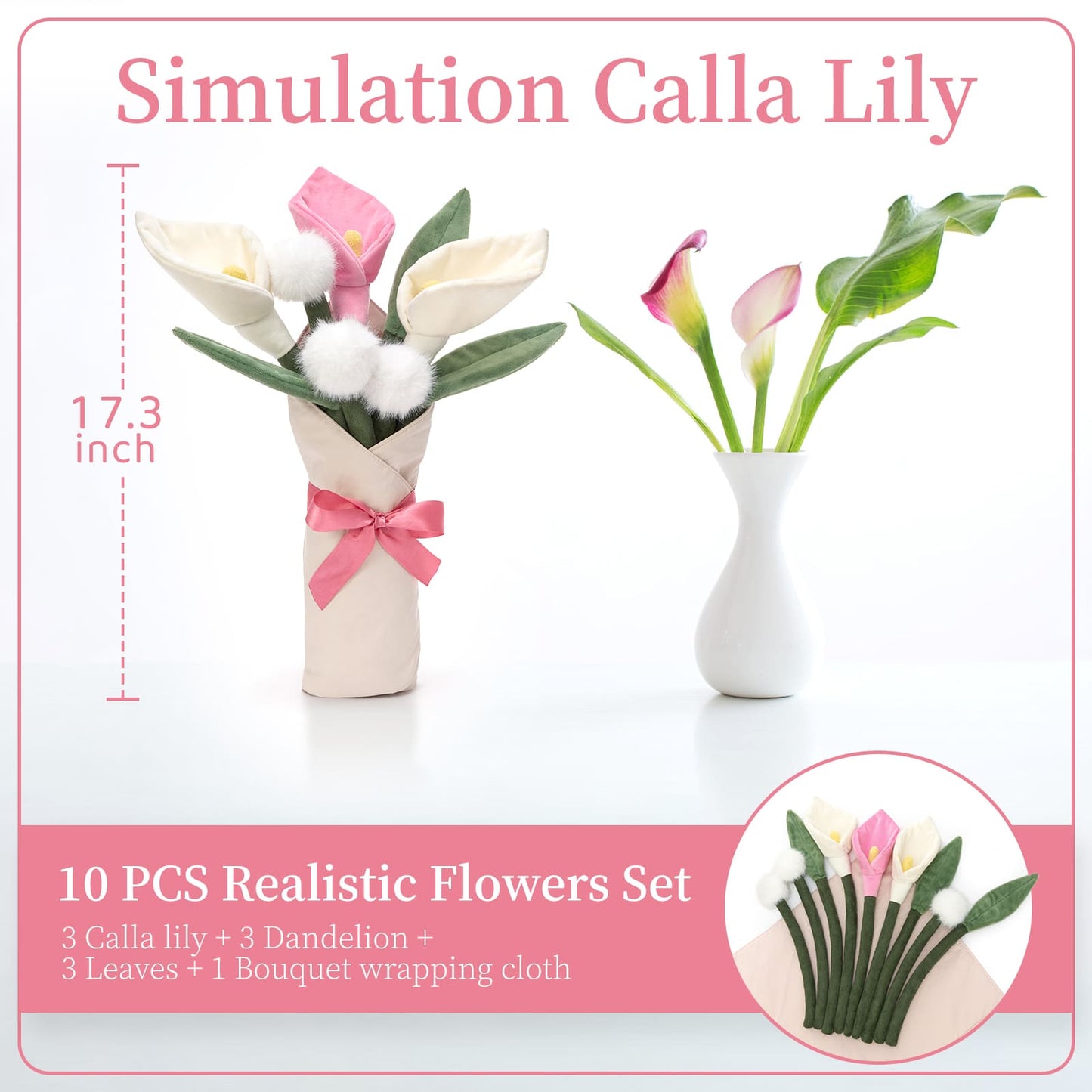 Calla Lily Artificial Flowers Bouquet Plush Toy, 17.3 Inches