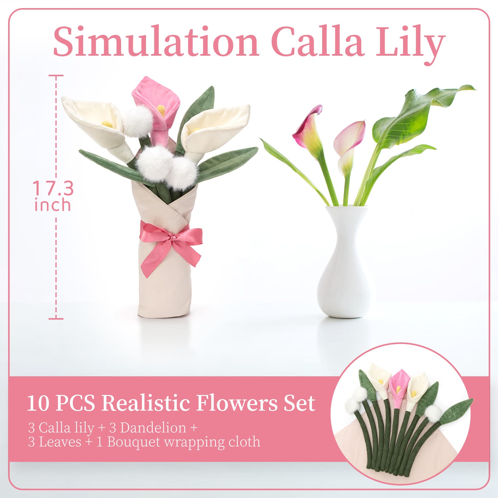 Calla Lily Artificial Flowers Bouquet Plush Toy, 17.3 Inches