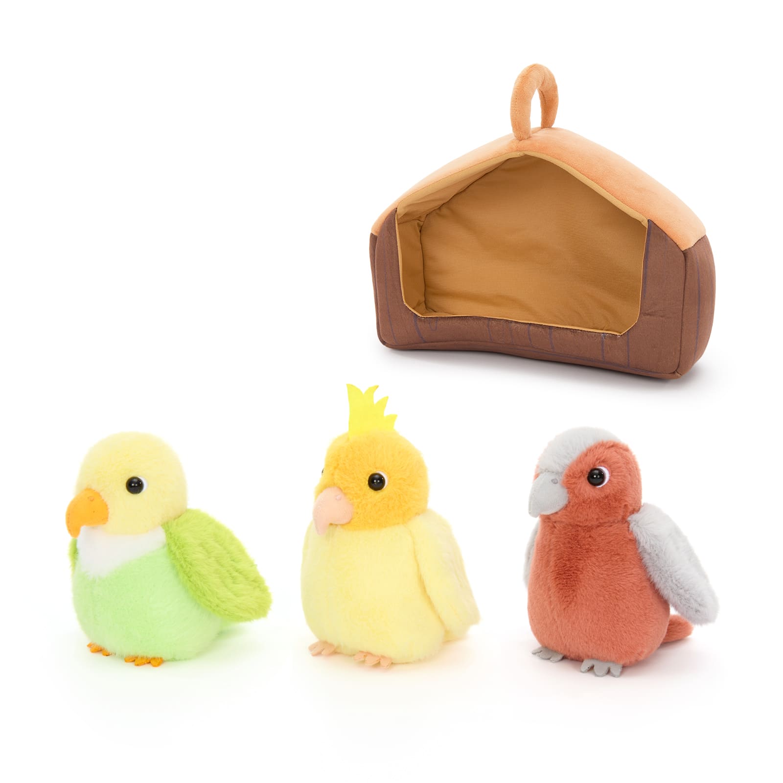Three Cute Stuffed Parrots with Cozy Birdhouse Playset, 11.8 Inches