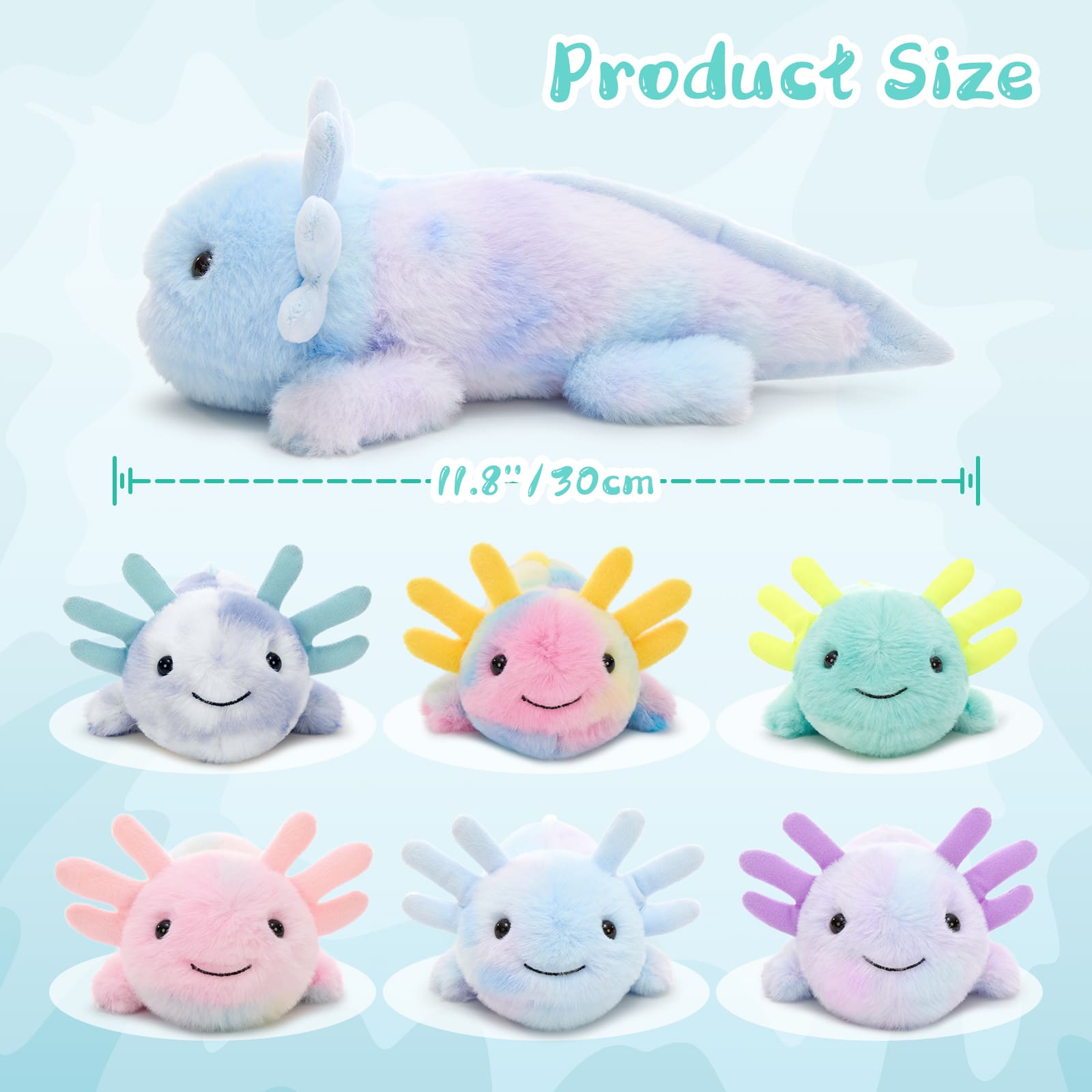 Axolotl Plush Toy Assortment, Colorful, 11.8 Inches