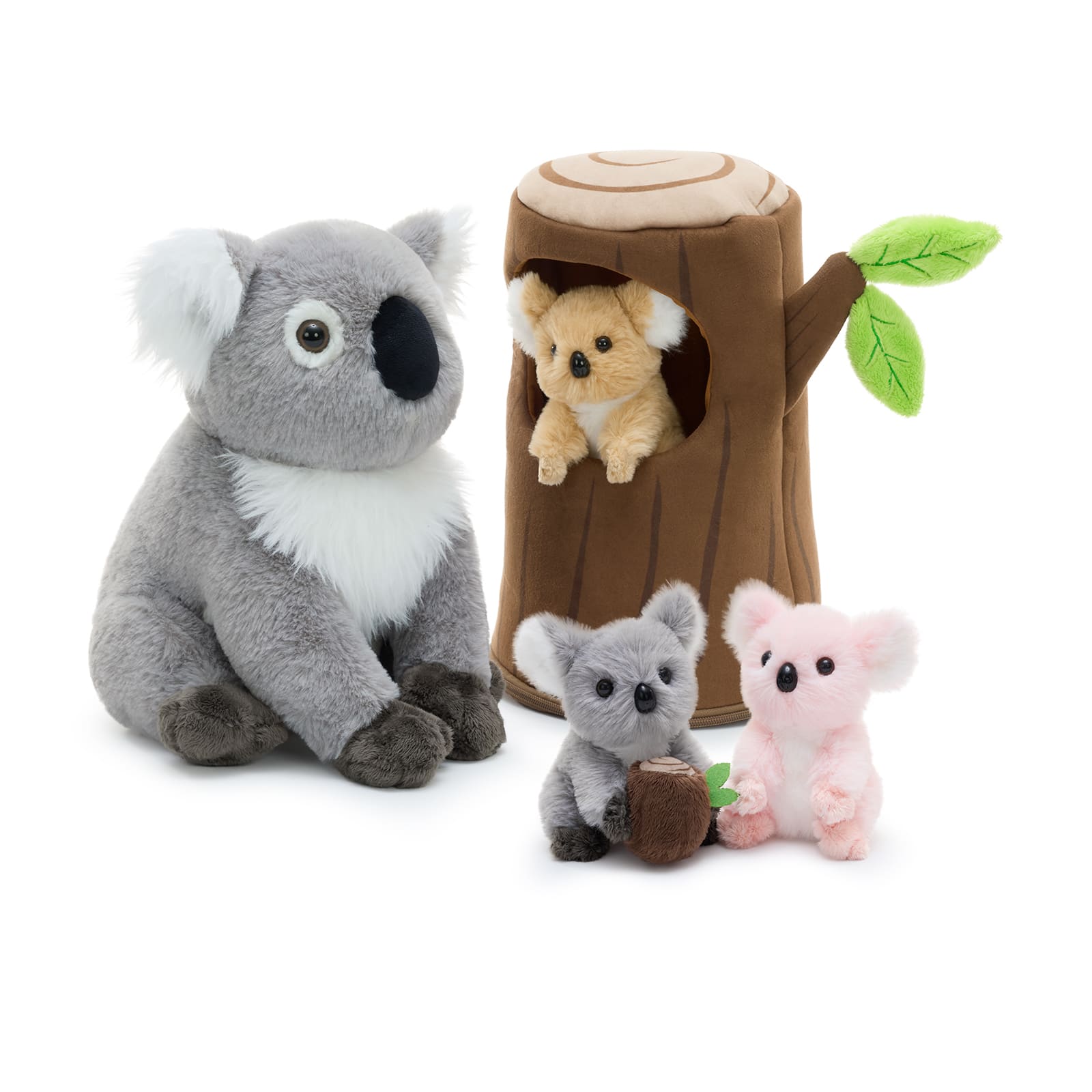 15.7 Inch Koala Plush Set with Three Baby Koalas and Tree Stump