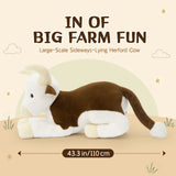 43.3-Inch Giant Plush Hereford Cattle Stuffed Animal Soft Farm Cow Pillow Toy