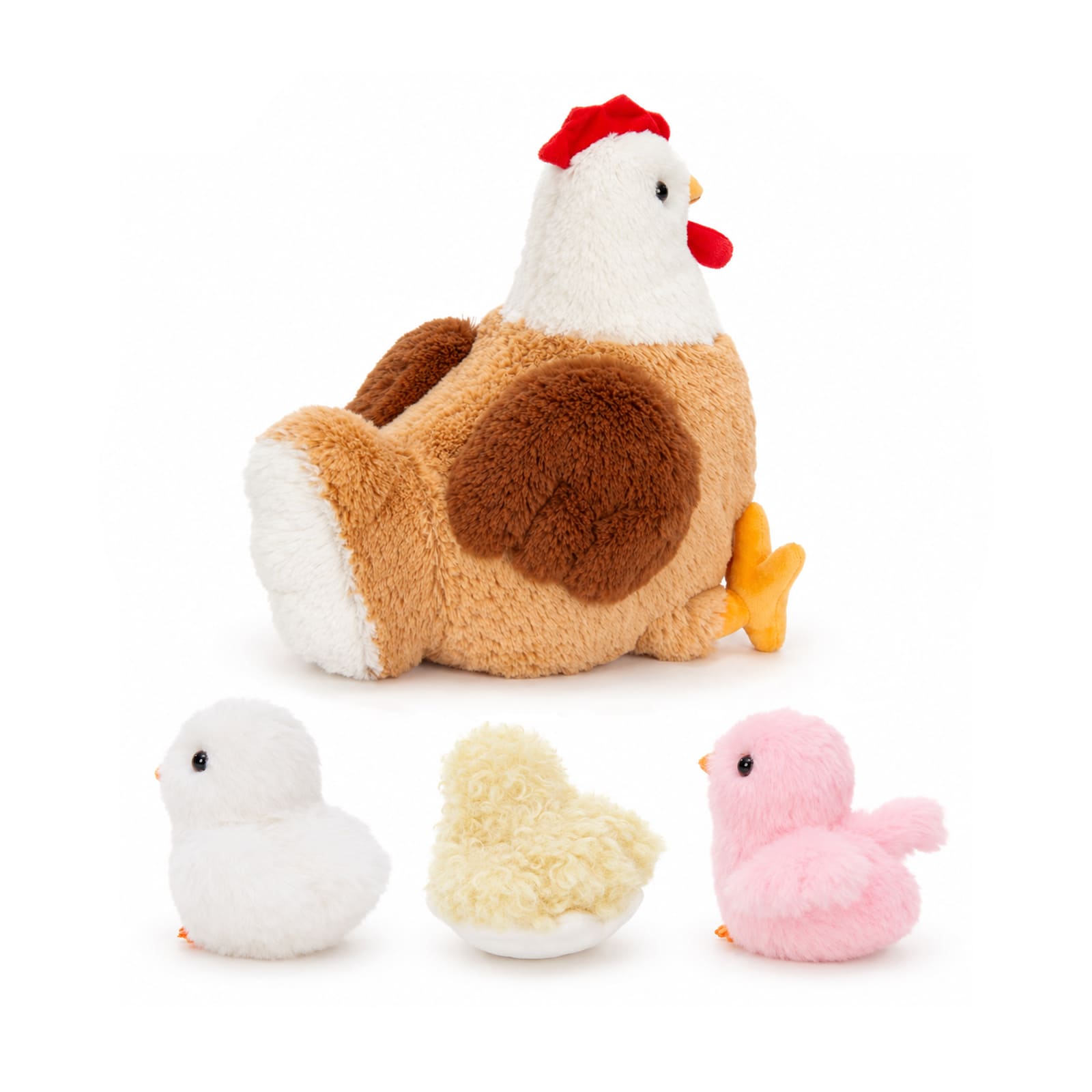 14 Inch Chicken Plush Toy Set with Three Chicks and Two Eggs