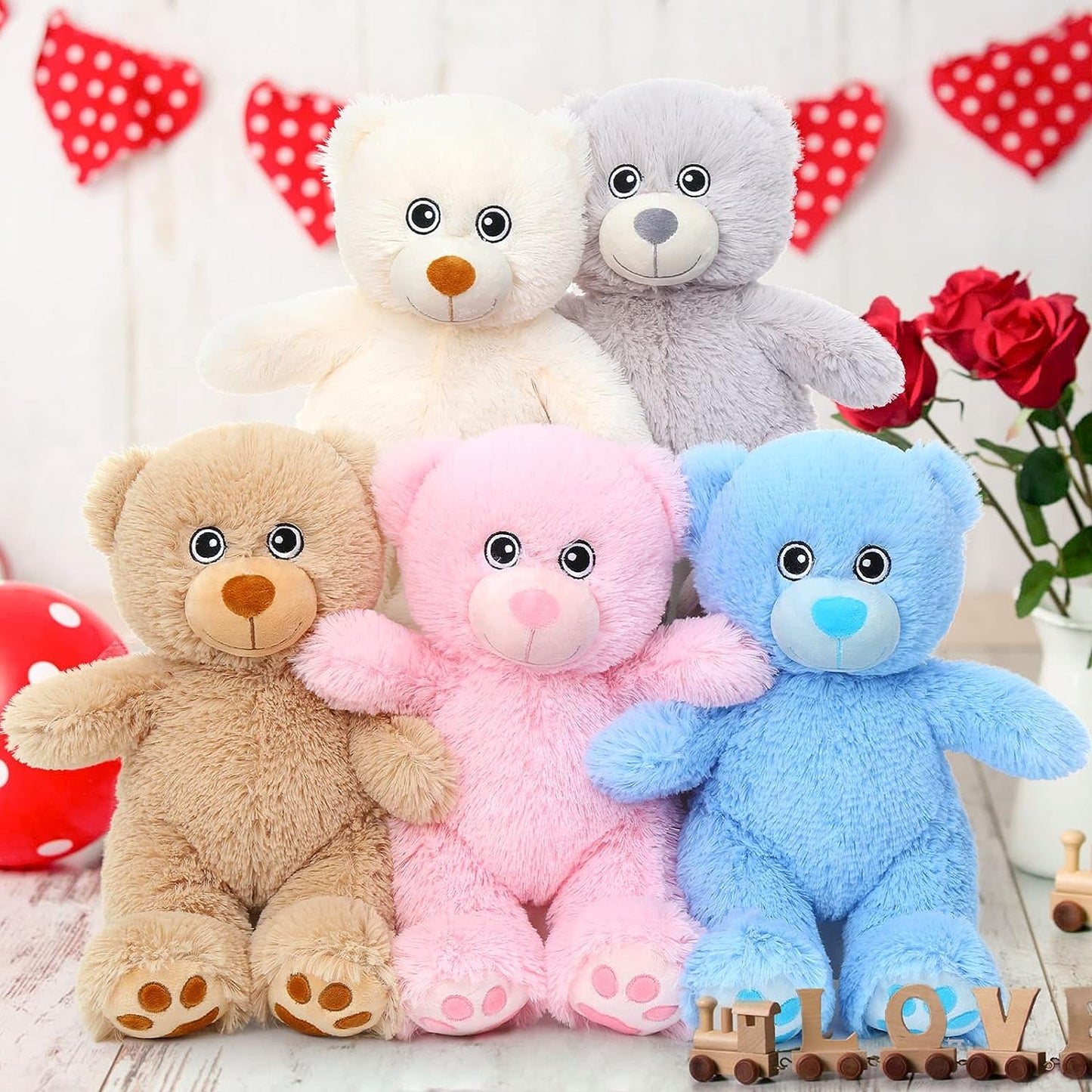 Teddy Bear Stuffed Animals Bulk - Valentine's Day Teddy Bear Plush Toys - Teddy Bear Theme Baby Shower Centerpieces - Cheap Bulk Wholesale Teddy Bear Plushies - Cute 14 Inches Small Teddy Bear Plush Dolls - Valentine's Day Gift for Girlfriend/Boyfriend - Pink/Brown/Blue/Grey/Beige Stuffed Teddy Bears - Free Shipping