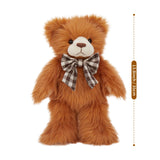 14 Inch Long Fur Teddy Bear Plush Toy with Plaid Bow
