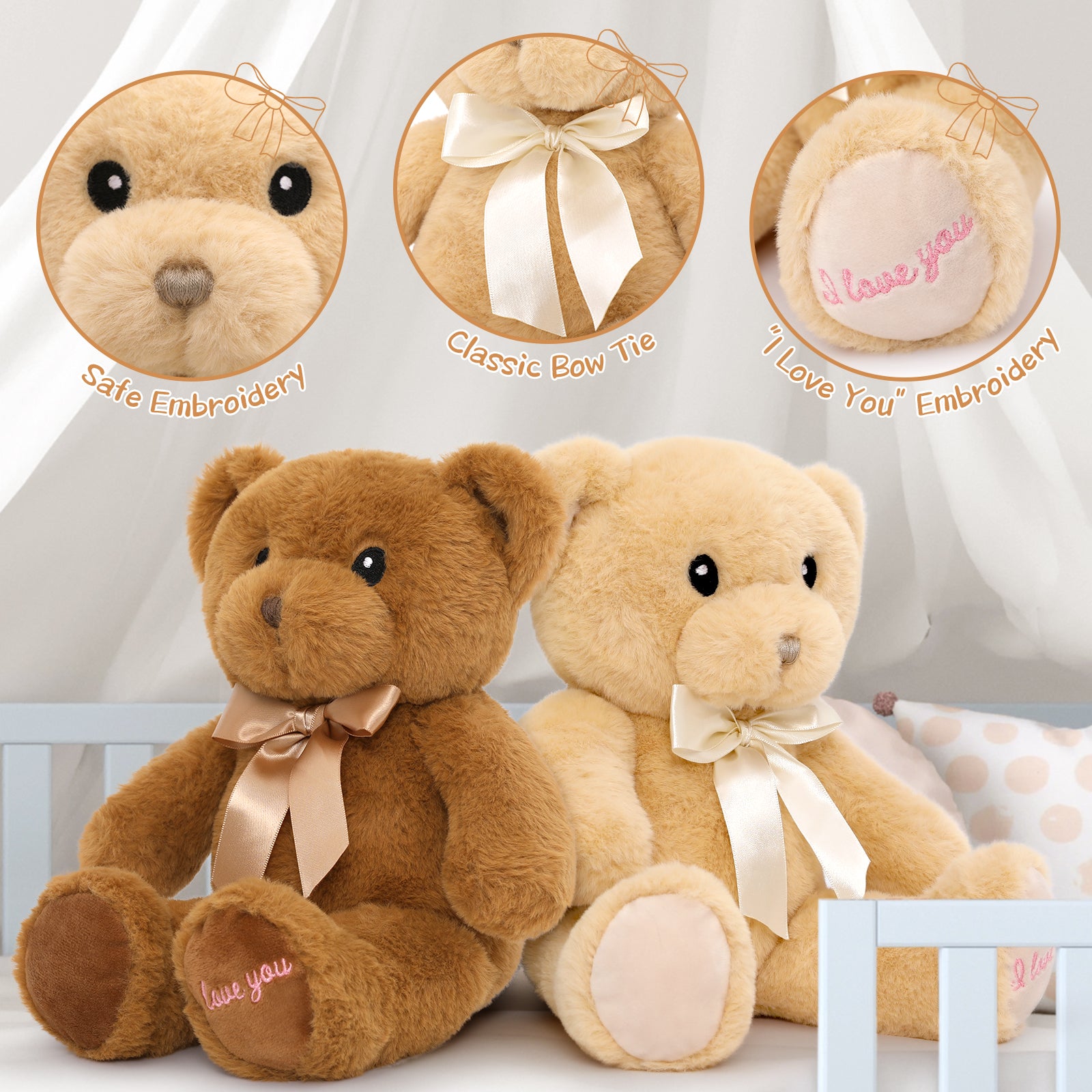 2 Packs of Teddy Bear Stuffed Animal Toy Set, 12 Inches
