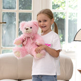 14 Inch Long Fur Teddy Bear Plush Toy with Plaid Bow