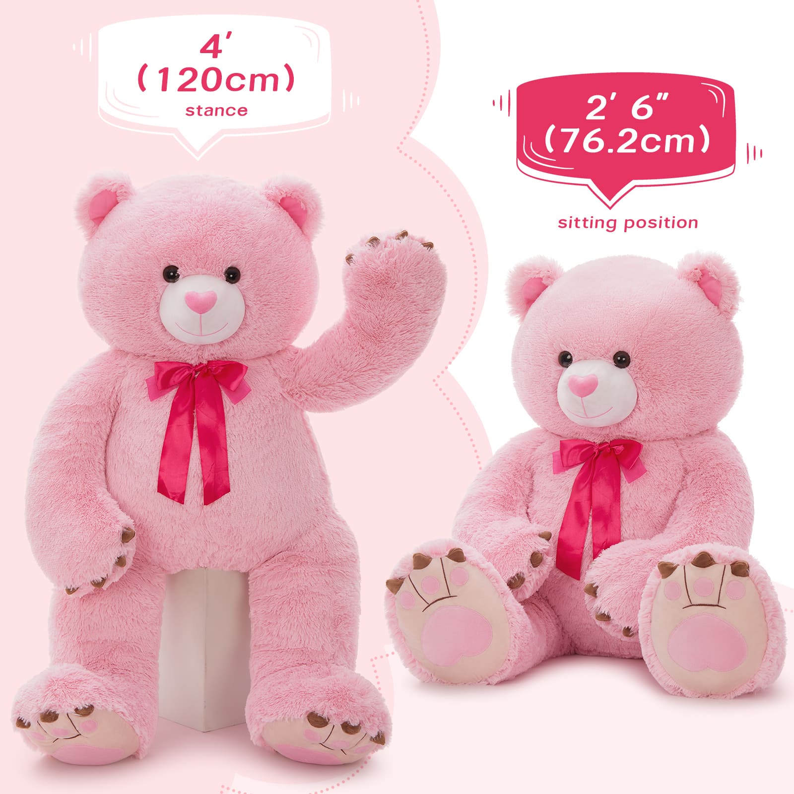 Valentine's Day Teddy Bear Stuffed Animals - 4 FT Pink Teddy Bear Plush Toys - Valentine's Day Gift for Girlfriend/Boyfriend - Fluffly Cuddly Plushy Fluffy Toy - Cute Teddy Bear Plush Pillows for Kids - Christmas/Birthday Gift for Children/Teens/Adults - Romantic Anniversary Gift for Wife/Husband - Wedding Gift for Friends - Free Shipping