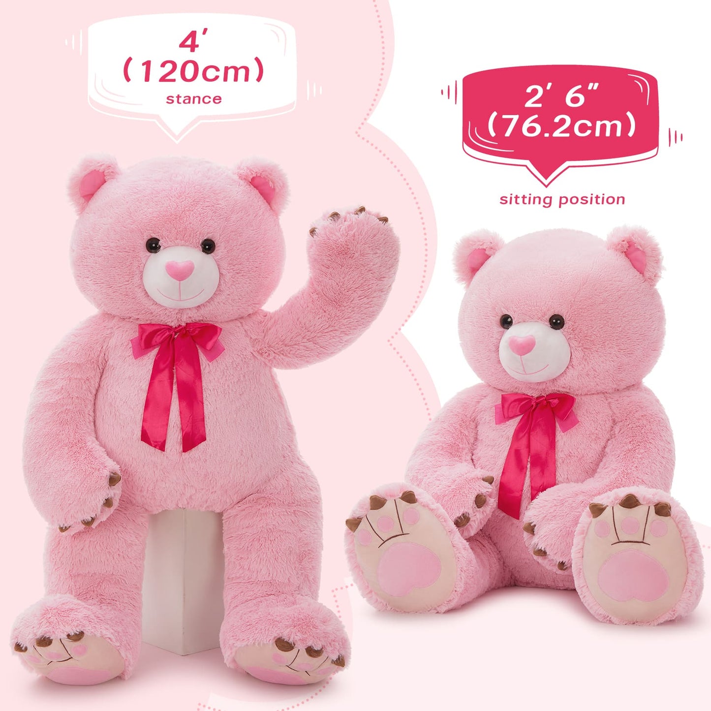 Valentine's Day Teddy Bear Stuffed Animals - 4 FT Pink Teddy Bear Plush Toys - Valentine's Day Gift for Girlfriend/Boyfriend - Fluffly Cuddly Plushy Fluffy Toy - Cute Teddy Bear Plush Pillows for Kids - Christmas/Birthday Gift for Children/Teens/Adults - Romantic Anniversary Gift for Wife/Husband - Wedding Gift for Friends - Free Shipping