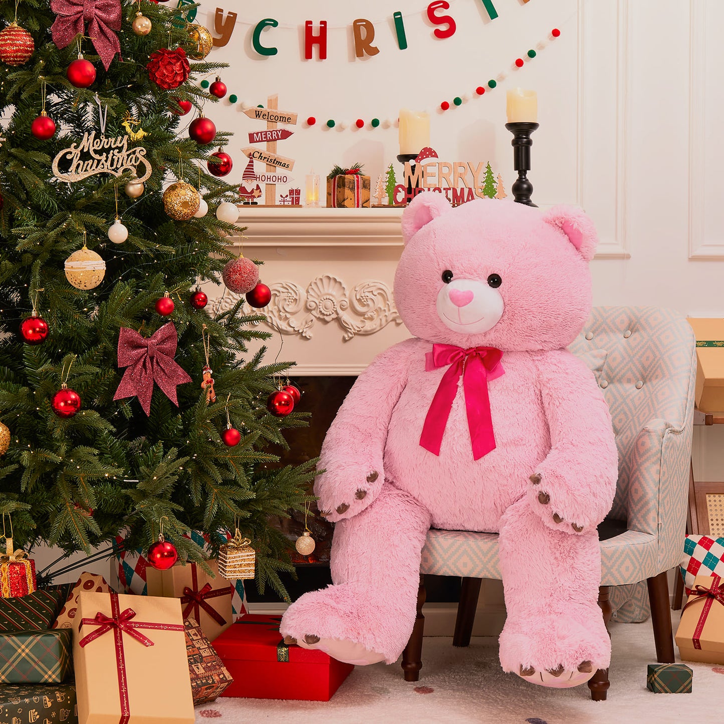Valentine's Day Teddy Bear Stuffed Animals - 4 FT Pink Teddy Bear Plush Toys - Valentine's Day Gift for Girlfriend/Boyfriend - Fluffly Cuddly Plushy Fluffy Toy - Cute Teddy Bear Plush Pillows for Kids - Christmas/Birthday Gift for Children/Teens/Adults - Romantic Anniversary Gift for Wife/Husband - Wedding Gift for Friends - Free Shipping
