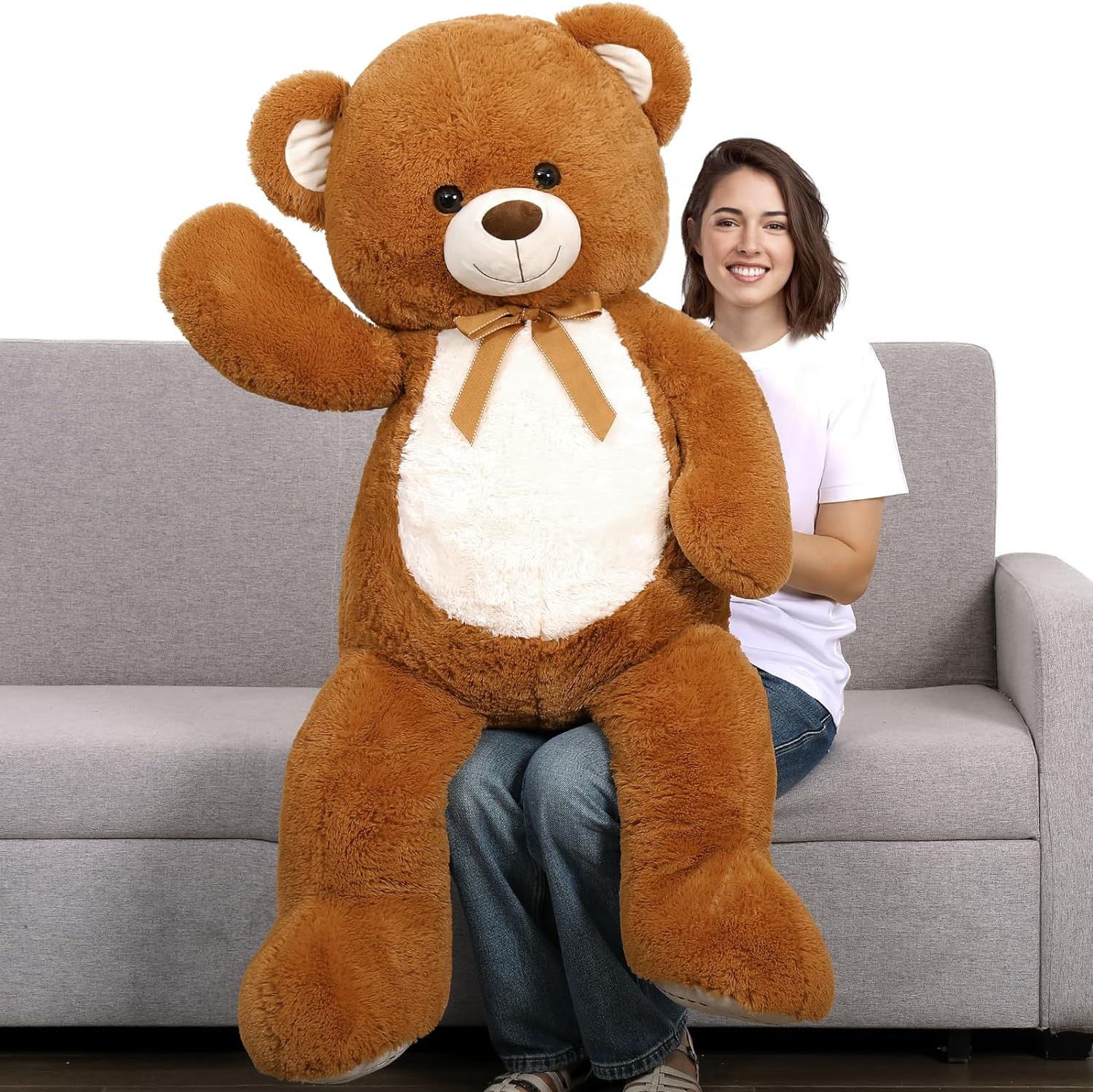 MorisMos Stuffed Animals - Giant Dark Brown Teddy Bear Plush Toys - 4 Feet Teddy Bear Plush Dolls - Valentine's Day Teddy Bears&Gifts for Boyfriend/Girlfriend - ' We Can Bearly Wait' Teddy Bear Theme Baby Shower Decor Ideas - Birthday/Christmas/Graduation Gift for friends - Romantic Anniversary Gift for Wife/Husband