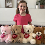 Stuffed Mocha Heart Bear – I Love You - Pink Plush Bear Toy for Kids & Adults - Embroidered Heart Throw Pillow - Valentine's Day Teddy Bear Stuffed Animals - 12 Inch Teddy Bear Plush Toys - Teddy Bear with Hearts