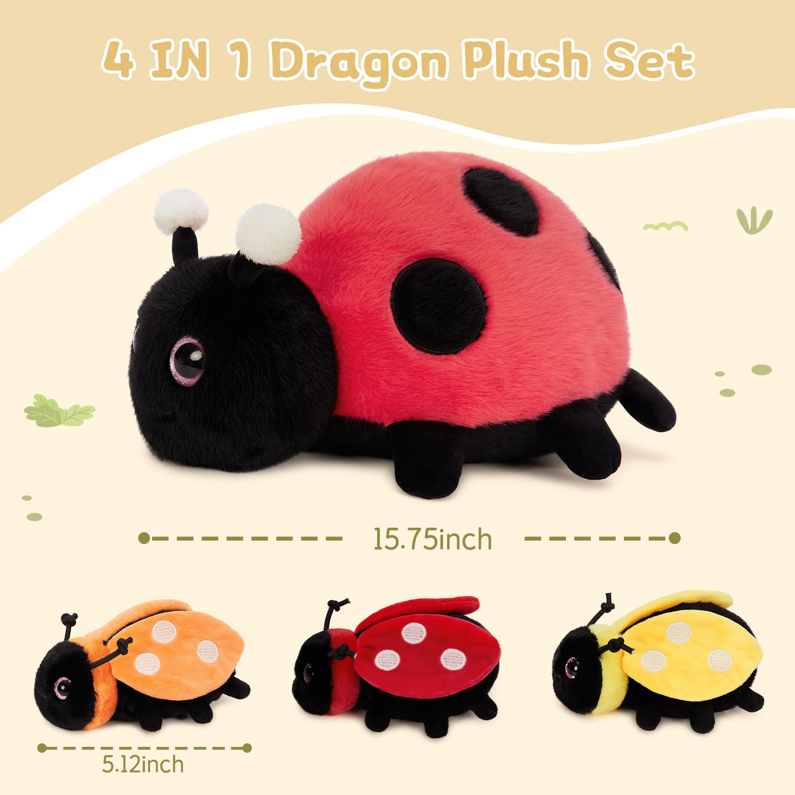 Ladybug Stuffed Animals Insect Plush Toys, 15.7 Inches
