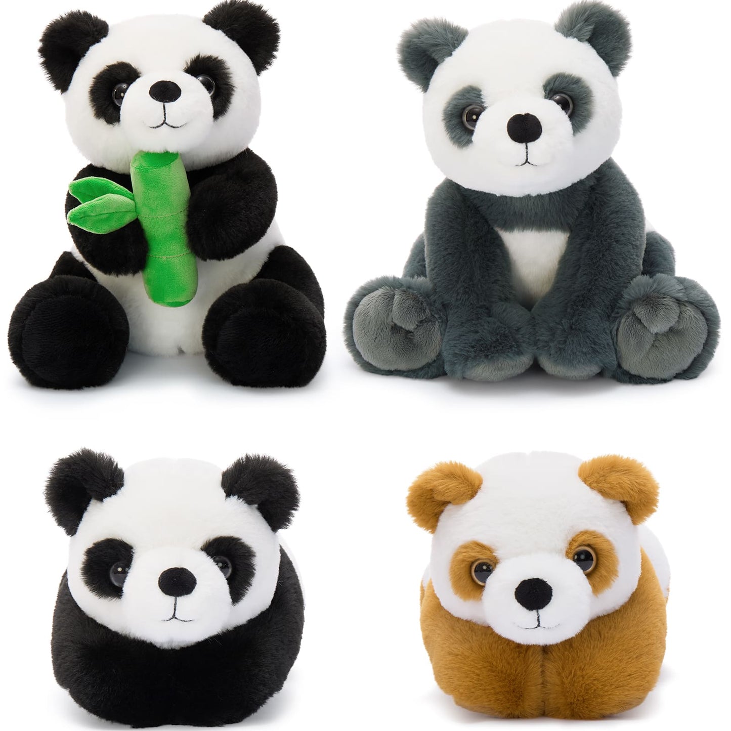 4 piece panda plush toy set featuring ultra soft and cuddly stuffed animals in cute multi color designs perfect for kids gifts nursery decoration and collectible plush toy lovers