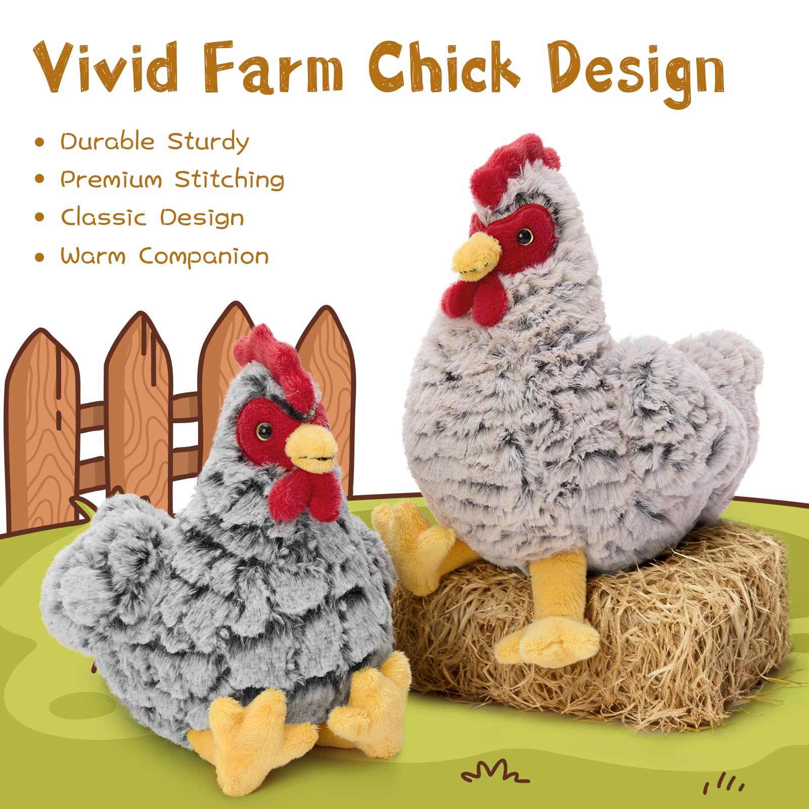 4 Pcs Chicken Plush Toys Hen Stuffed Animals, 9.8 Inches