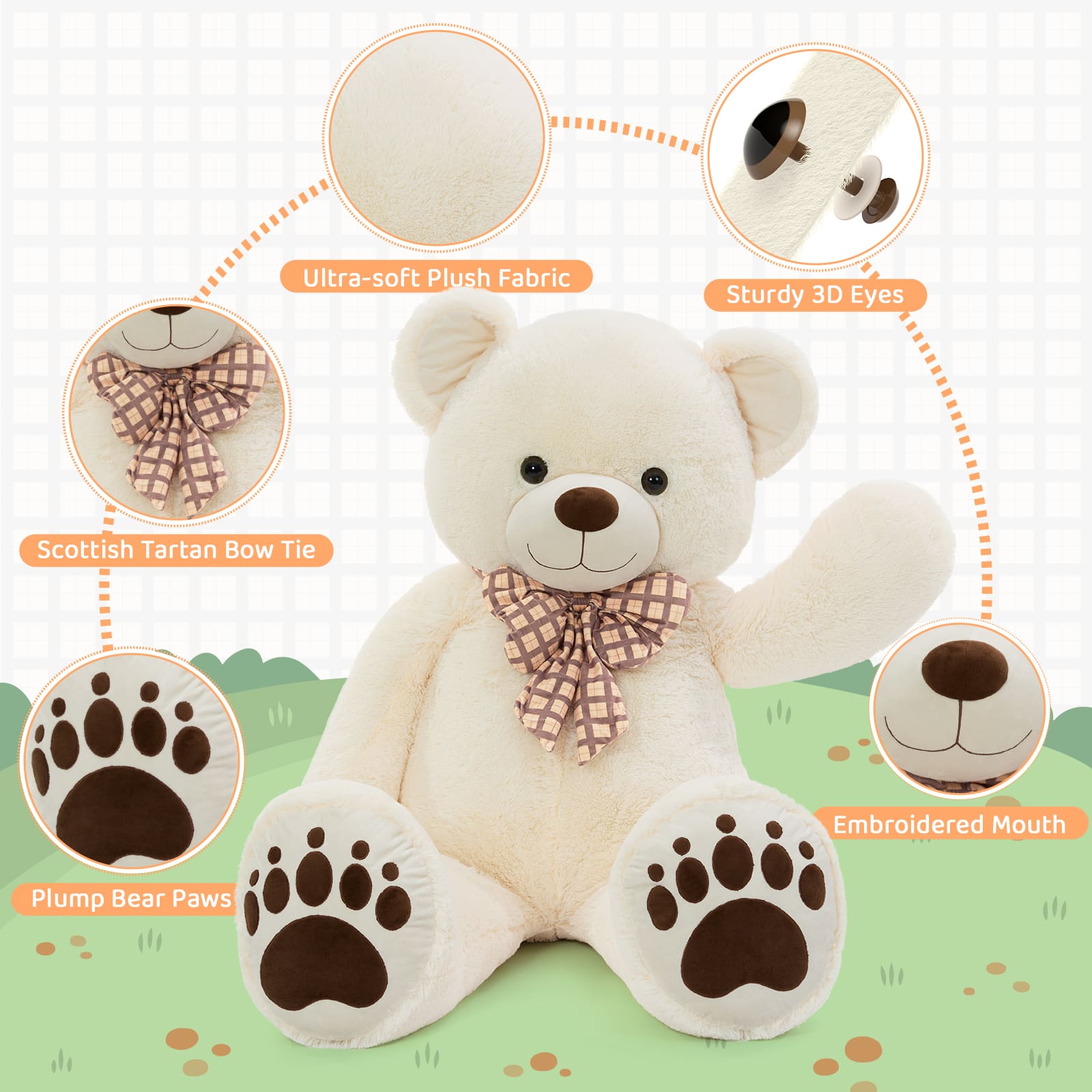 Giant Teddy Bear Stuffed Animals, Brown/Pink/Beige, 5 Feet