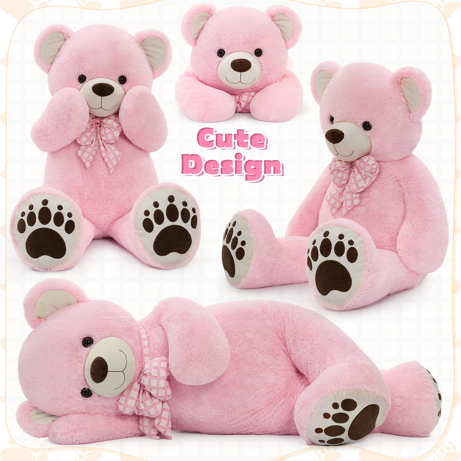 Giant Teddy Bear Stuffed Animals, Brown/Pink/Beige, 5 Feet