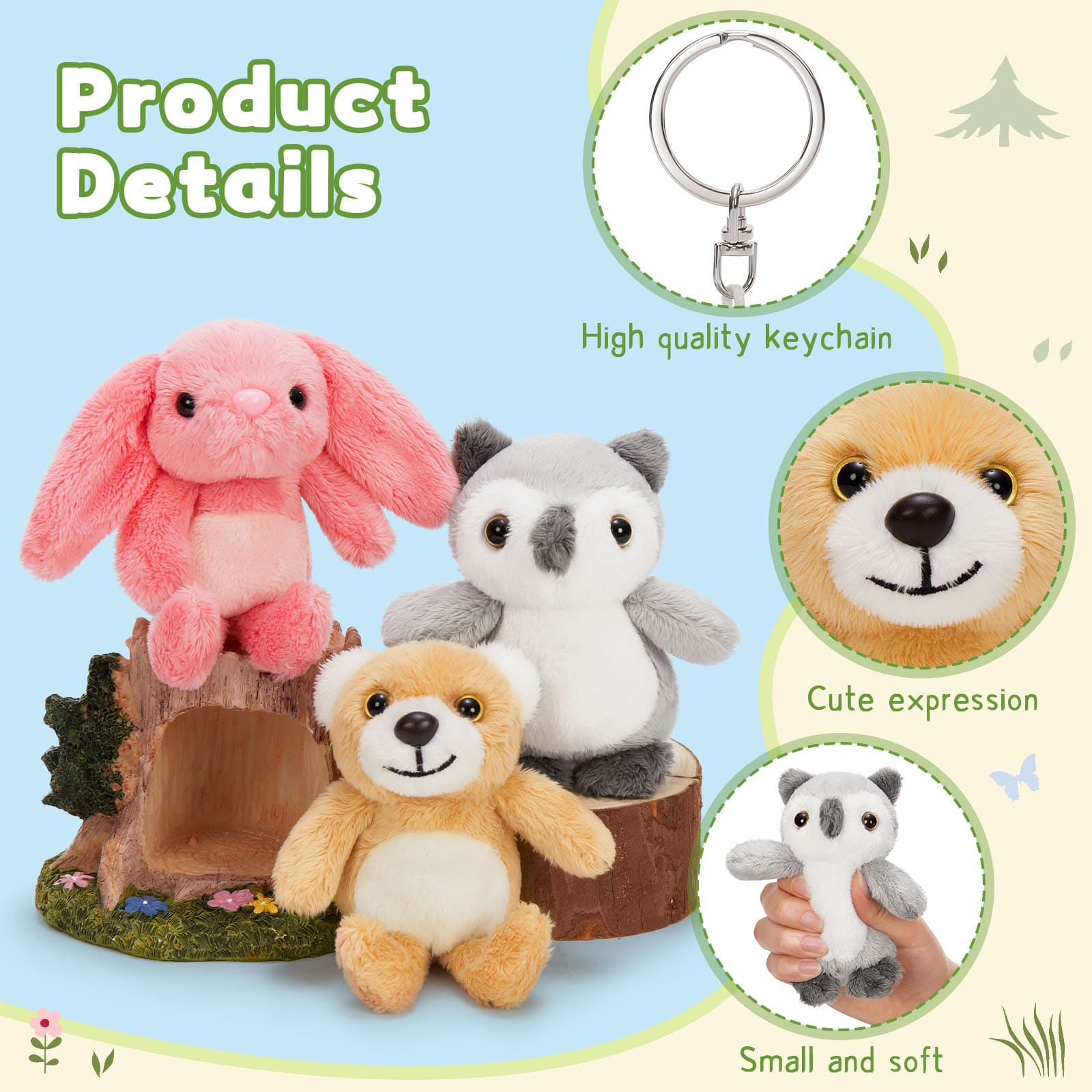 Mini Bulk Plush Keychains Animal Plush Toy Assortment, 5 Inches