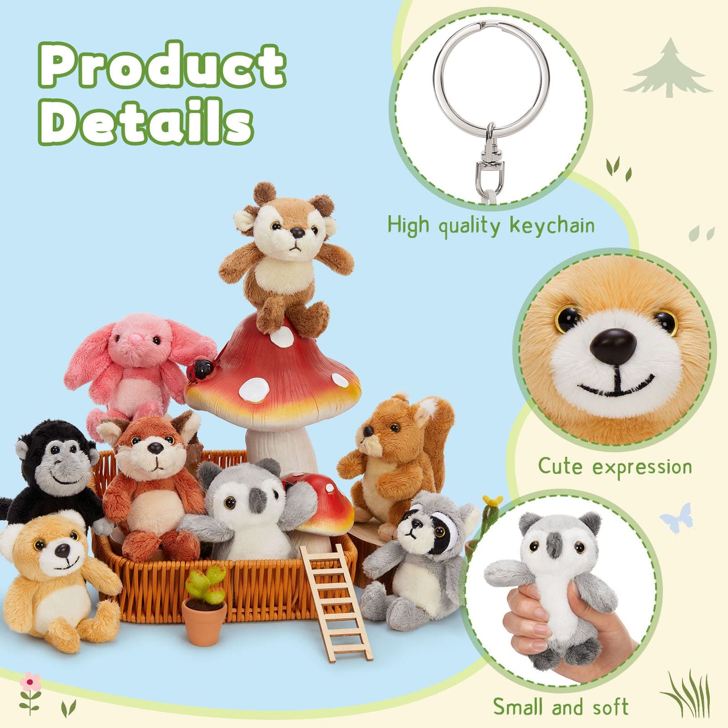 Mini Bulk Plush Keychains - Cute Animal Plush Toy Assortment - Wholesale Party Favors - Kawaii Pendant Accessories for Bags Backpacks - Wholesale Stuffed Animals - Free Shipping