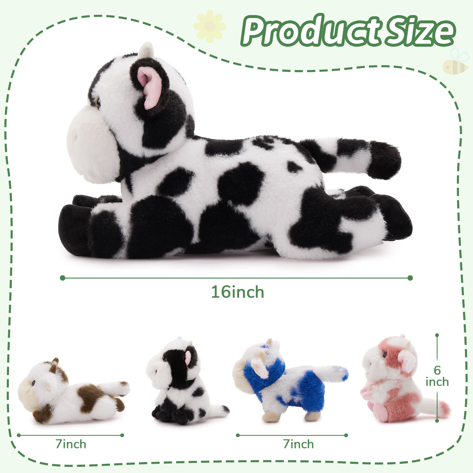5 Pcs Dairy Cow Stuffed Animals Bulk - 16 Inches Cow Plush Toys Set - Stuffed Animal Babies with Their Mom - Stuffed Animals with Babies in the Belly - Cute Farm Cow Cartoon Plush Dolls for Kids - Cartoon Soft Toys - Christmas/Birthday Gift Ideas