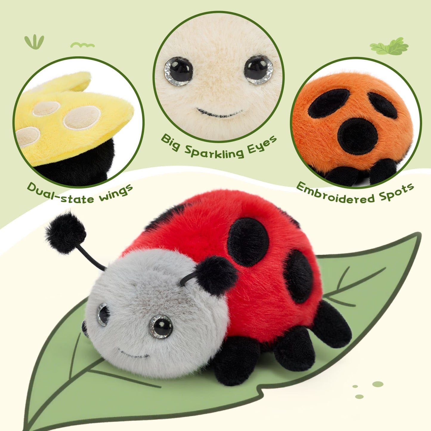 Soft ladybug stuffed animal set 6 pcs colorful plush toys cute bugs for kids bedroom decoration and gift idea