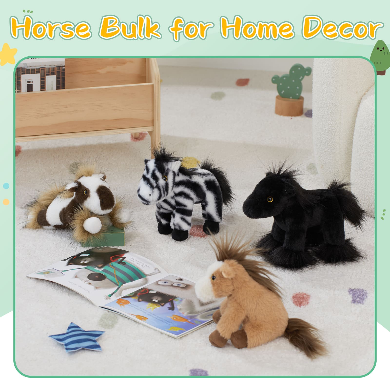 4 Pcs Bulk Horse Stuffed Animals Pony Plush Toys, 6 Inches