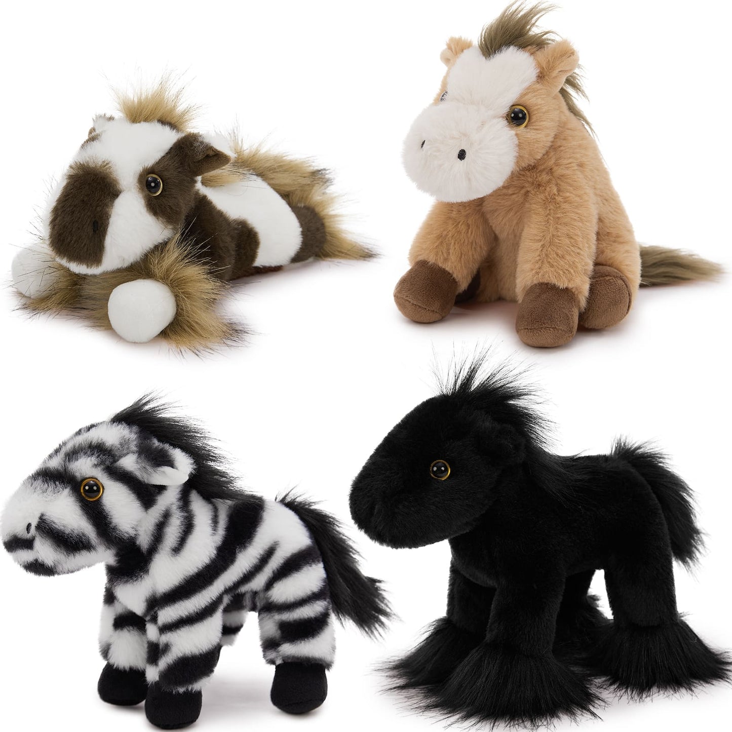 4 Pcs 6 Inches Horse Stuffed Animals - Cute Pony Plush Toy Set - Farm Souvenirs Gifts for Girls Boys