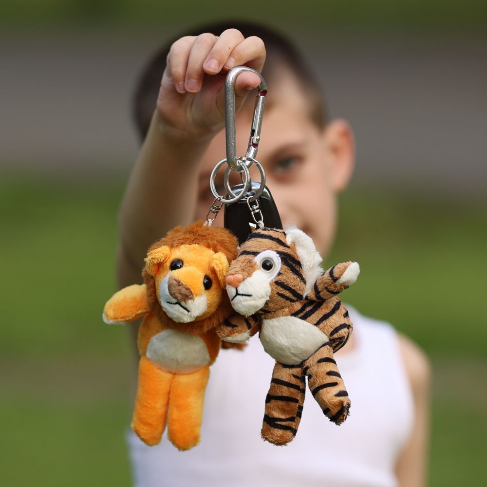 6 Pcs Jungle Safari Stuffed Animals Keychains Bulk, 6 Inches