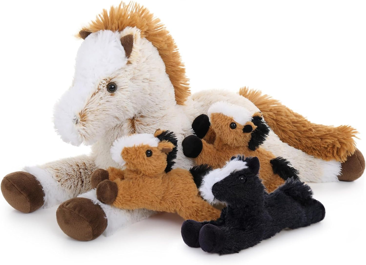 4Pcs Horse Plush Stuffed Animal,Large Stuffed Mommy Horse with Babies