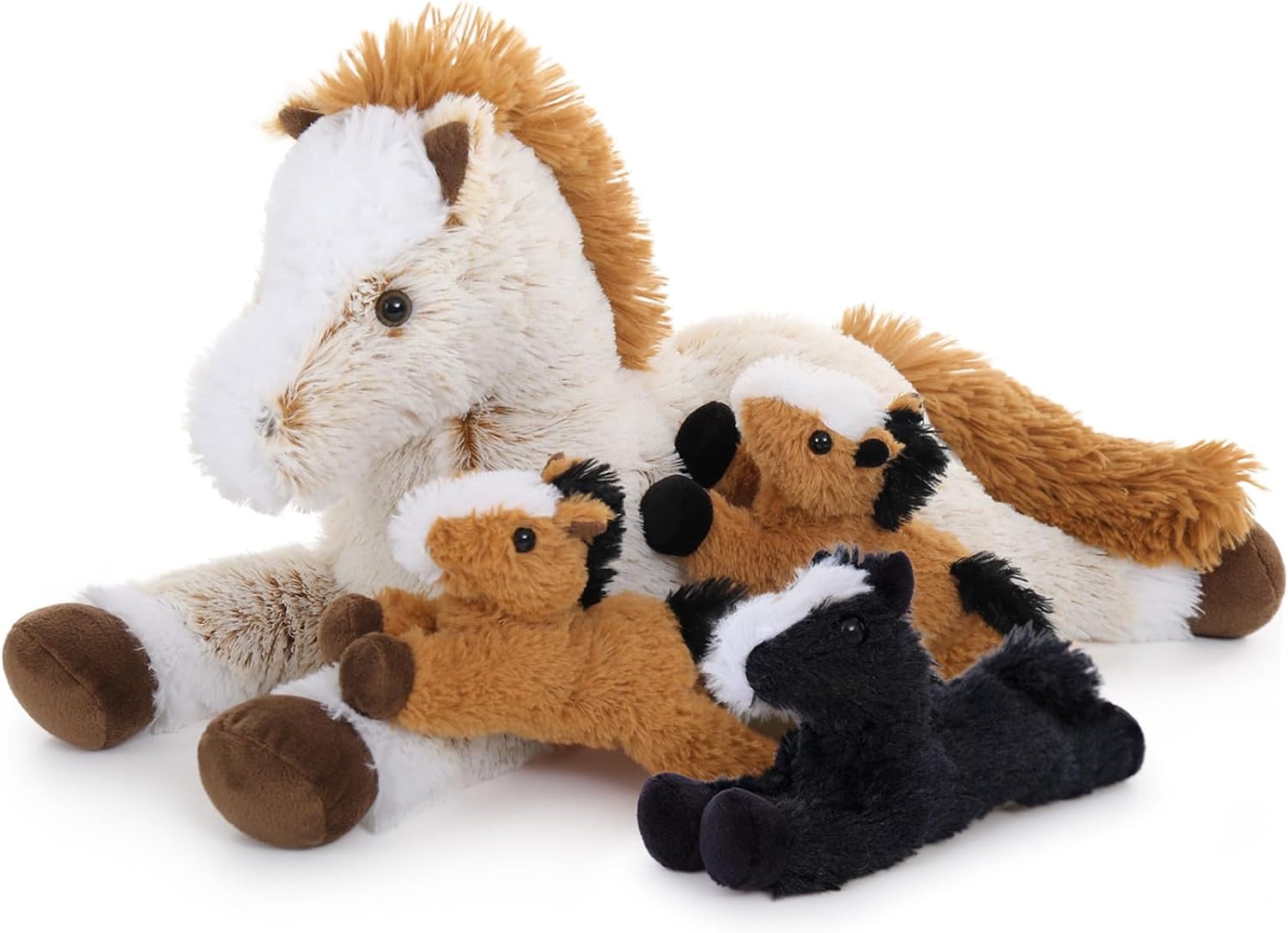 4Pcs Horse Plush Stuffed Animal,Large Stuffed Mommy Horse with Babies