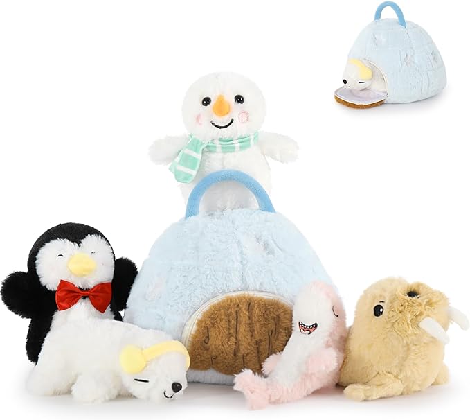 MaoGoLan 6 Pack Polar Stuffed Animal (Snowman/Penguin/Sea Lion/Shark/Polar Bear) in 10” Igloo Arctic Plush Toy