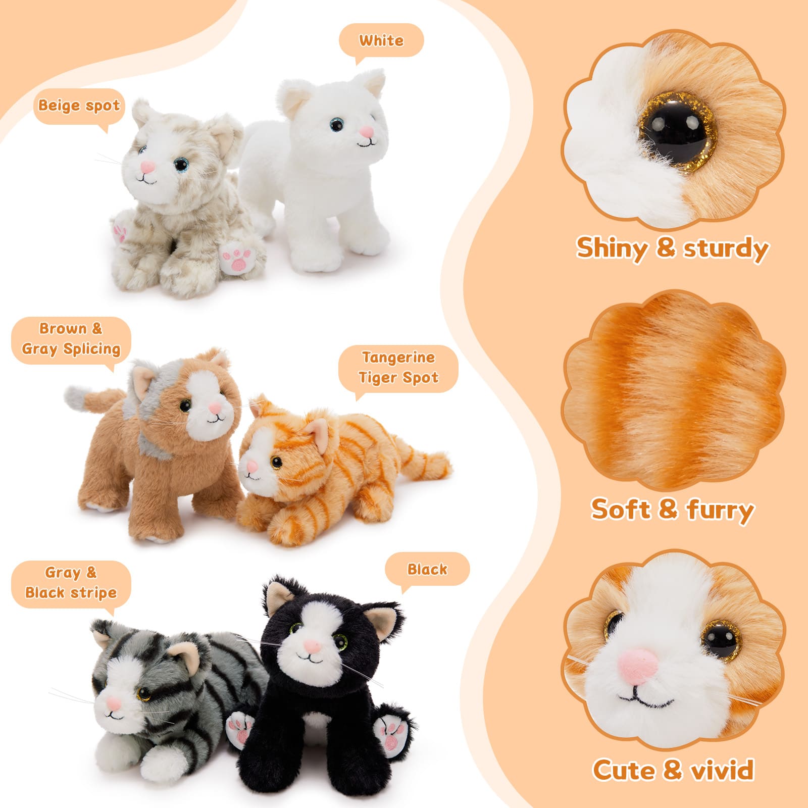 6 Pcs Kitten Stuffed Animals Cat Plush Toys, 7.1 Inches