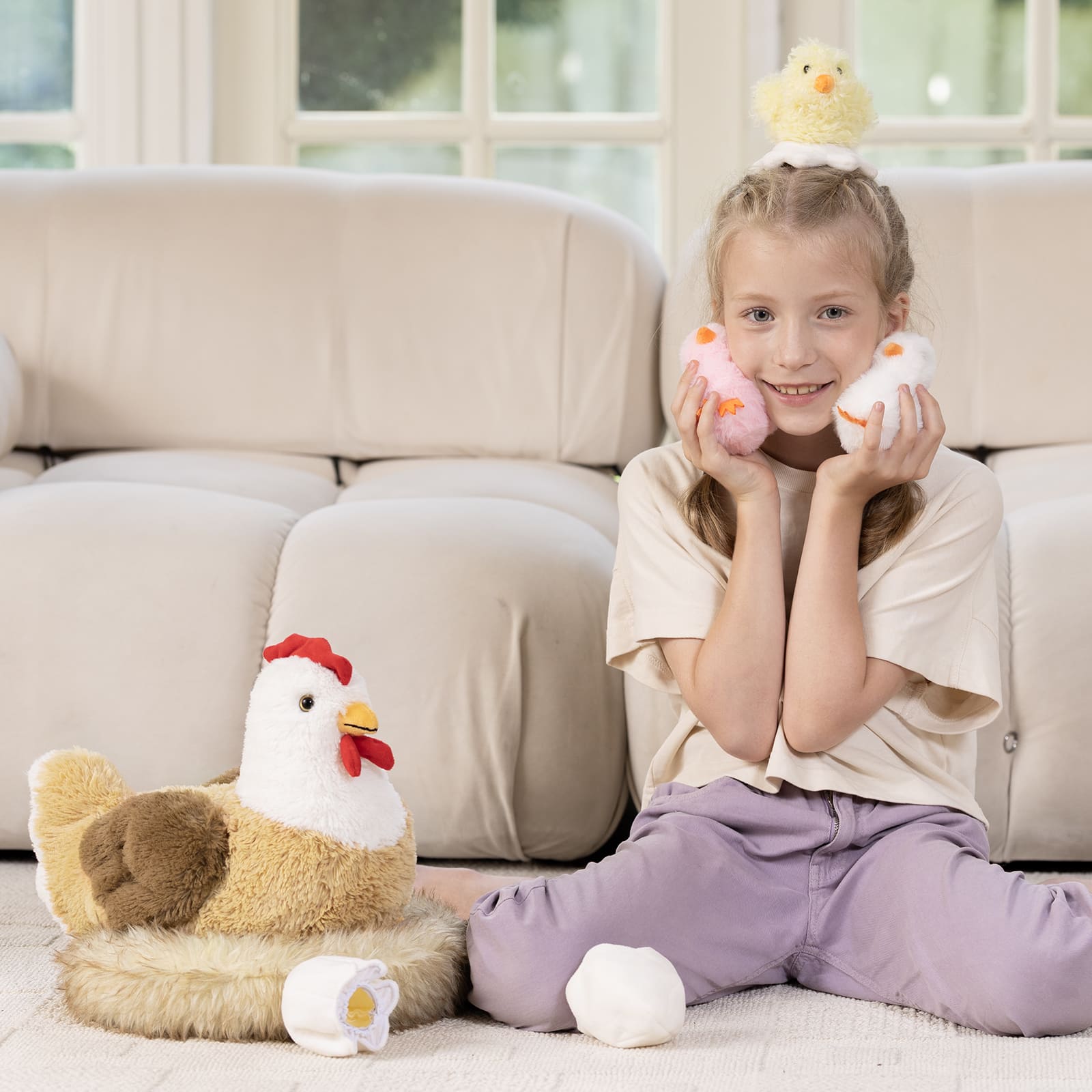 7 Pcs Chicken Stuffed Animals Farm Plush Toys, 14 Inches