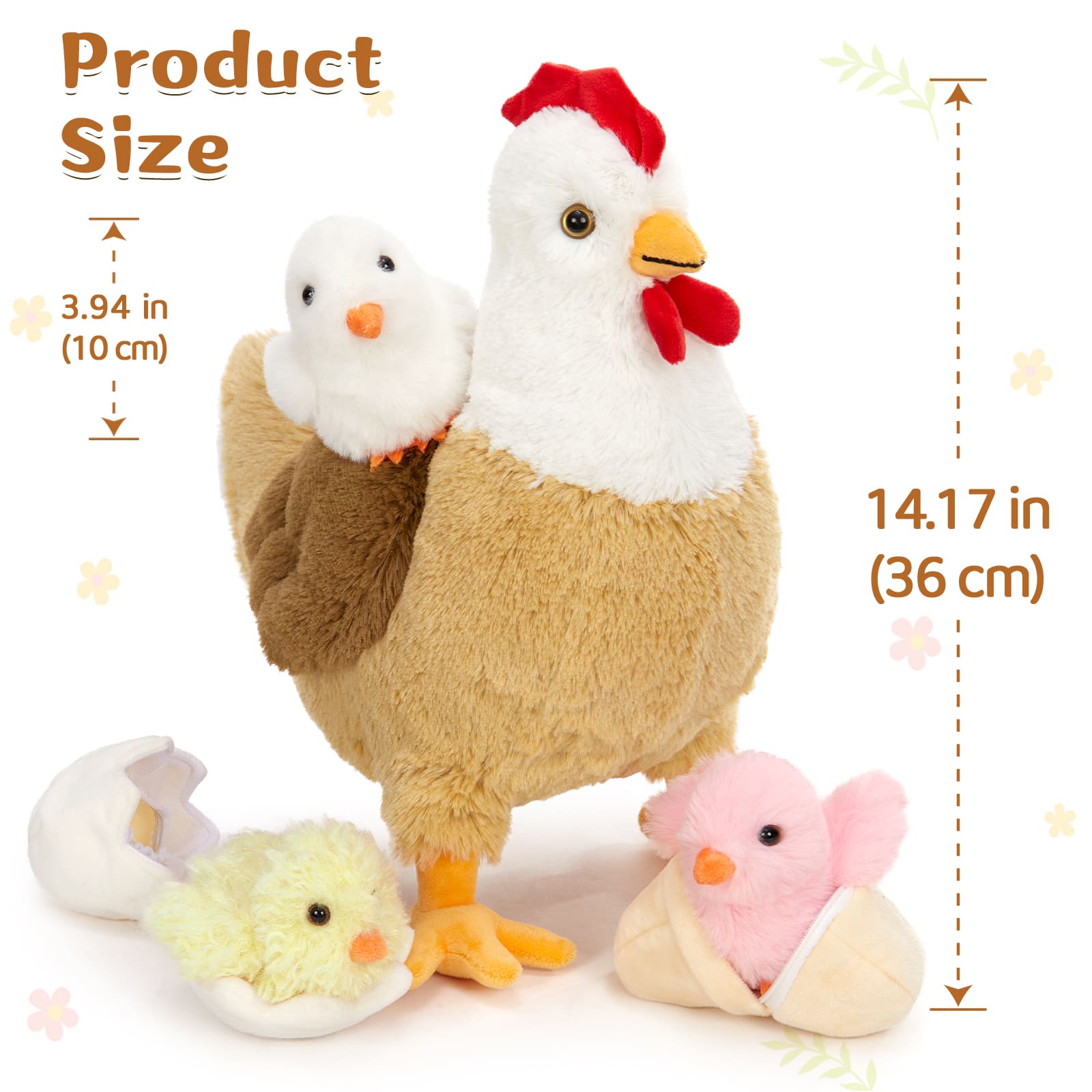 7 Pcs Chicken Stuffed Animals Farm Plush Toys, 14 Inches