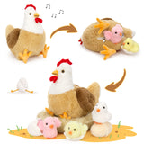 7 Pcs Chicken Stuffed Animals, Stuffed Hen Plush with Baby Chicks & Eggs, Nest Hen Coop Plush Toy Set for Kids, Soft Stuffed Farm Animal Plushie for Birthday Christmas Easter Gift, 14"