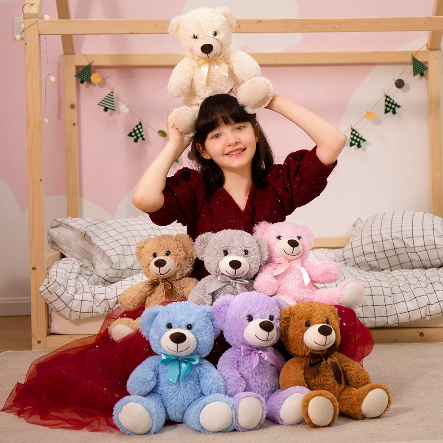 7-Piece Teddy Bear Stuffed Toys, Seven Colors, 13.8 Inches - MorisMos Stuffed Animals - Teddy Bear Stuffed Animals Bulk - We Can Bearly Wait - Baby Shower Teddy Bear Centerpieces
