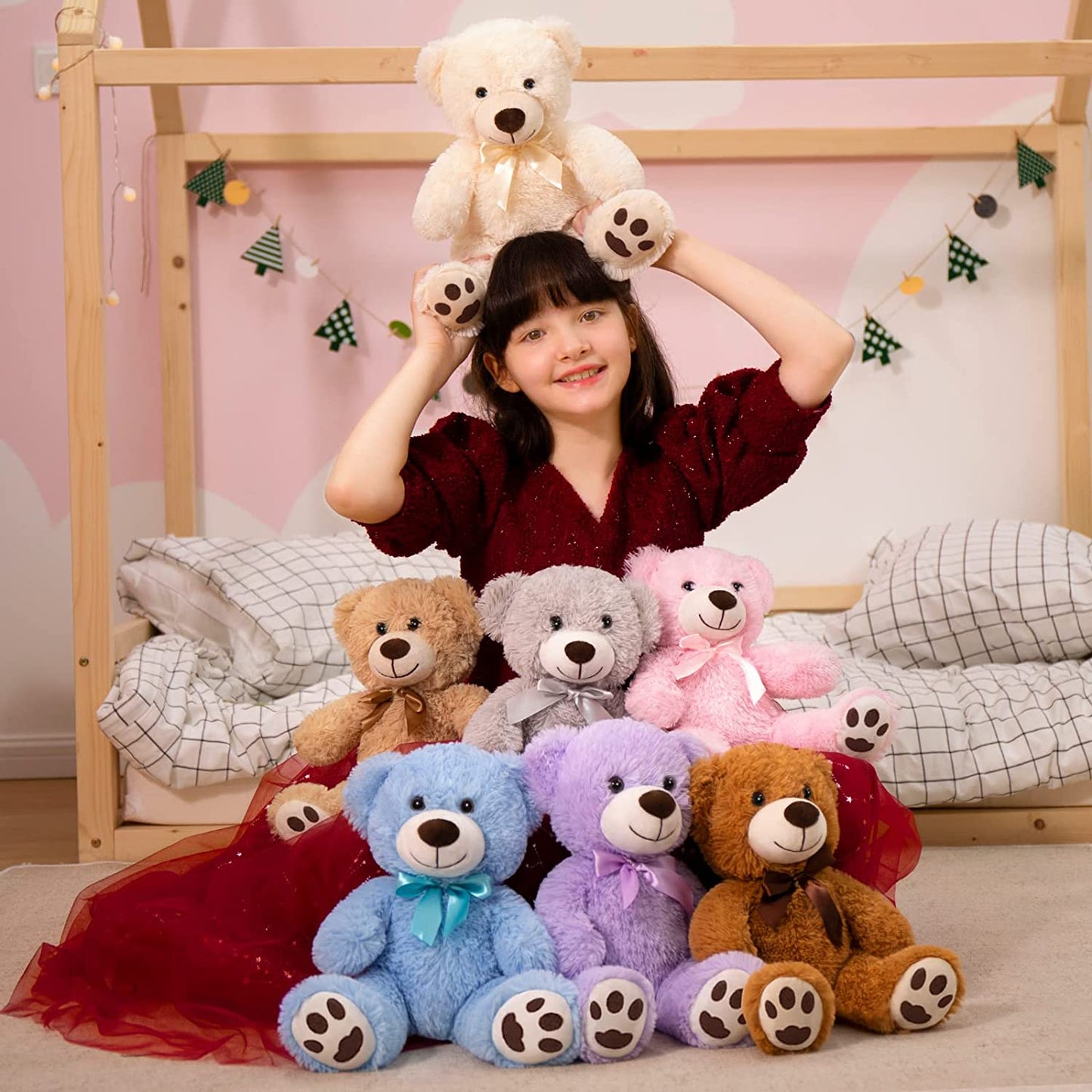 7-Piece Teddy Bear Stuffed Toys, Seven Colors, 13.8 Inches - MorisMos Stuffed Animals