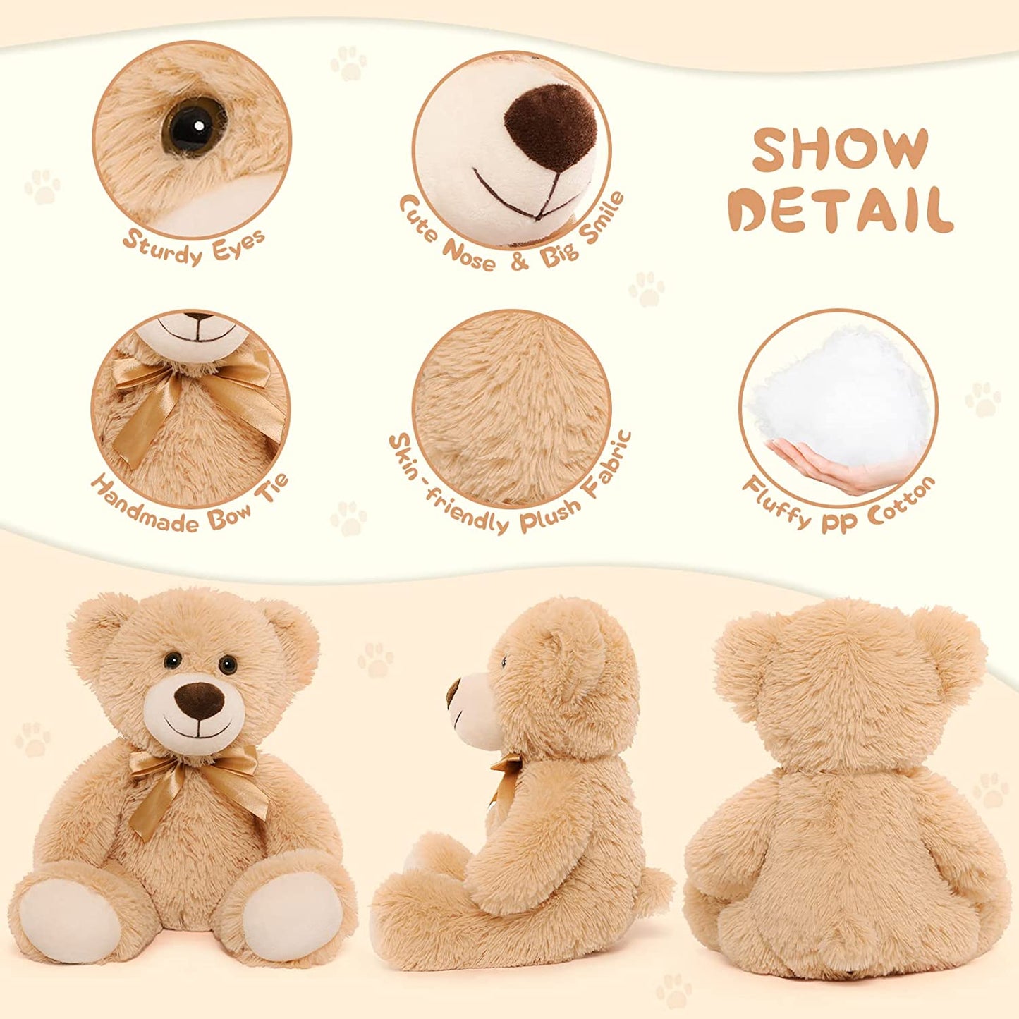 7-Piece Teddy Bear Stuffed Toys, Seven Colors, 13.8 Inches - MorisMos Stuffed Animals
