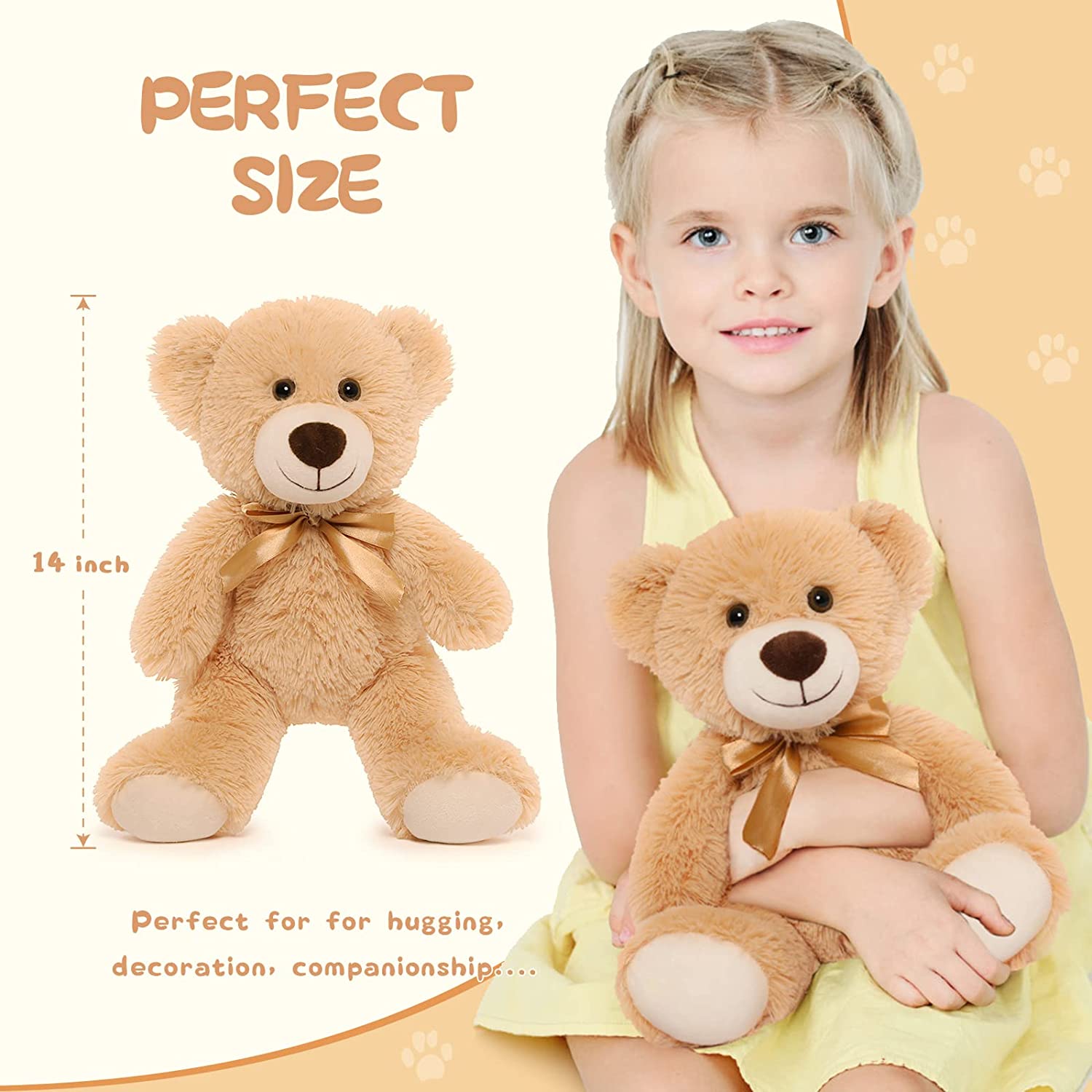 7-Piece Teddy Bear Stuffed Toys, Seven Colors, 13.8 Inches
