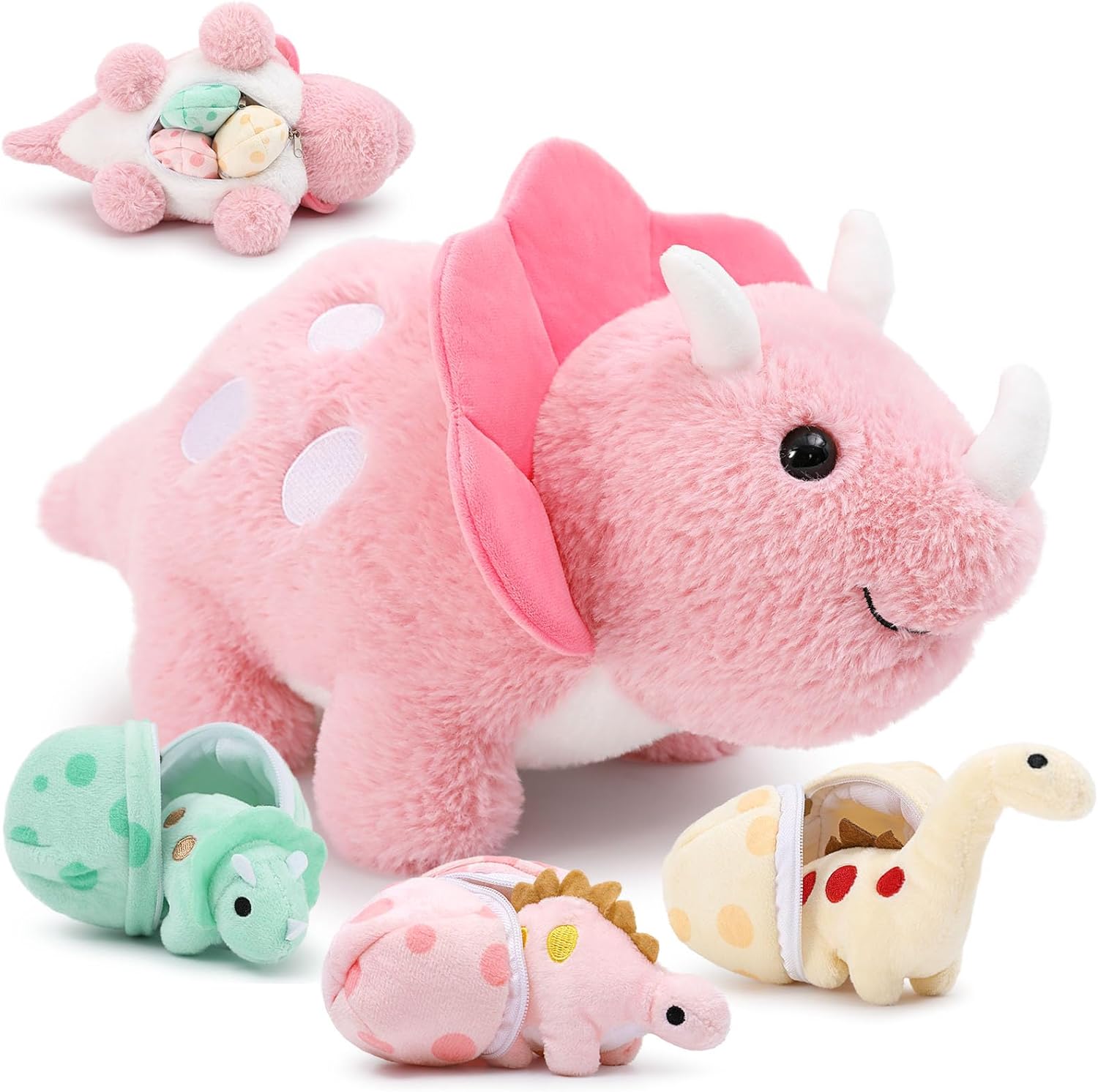 17.6in Plush Dinosaur Stuffed Animals,A Mommy Dinosaur with 3 Baby