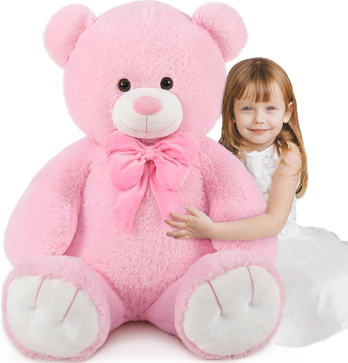 Tezituor 4ft Giant Teddy Bear Stuffed Animal 47" Big Teddy Bear with Bow Plush Toy
