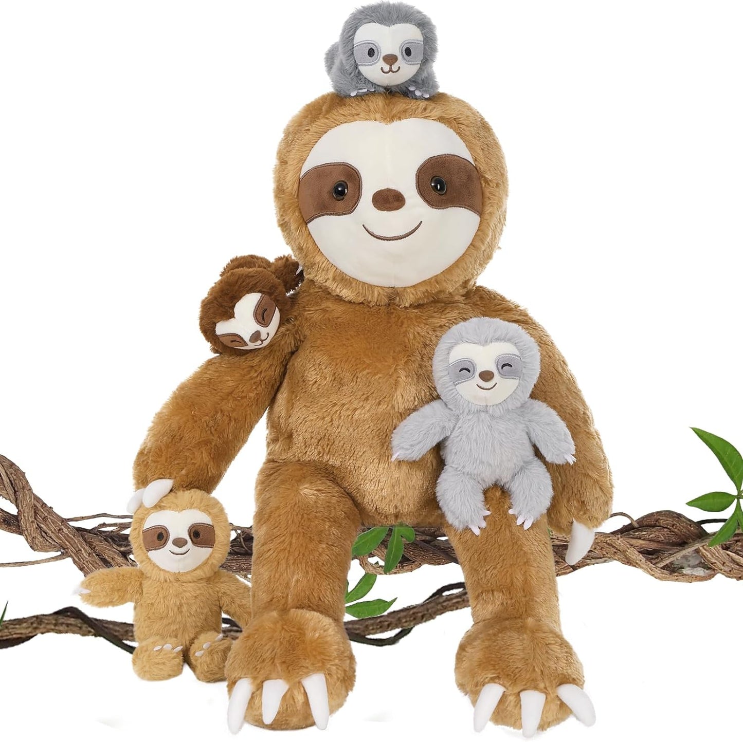 Muiteiur 5 Pcs Sloth Stuffed Animal 23'' Sloth Plush with 4 Babies Plush Toy
