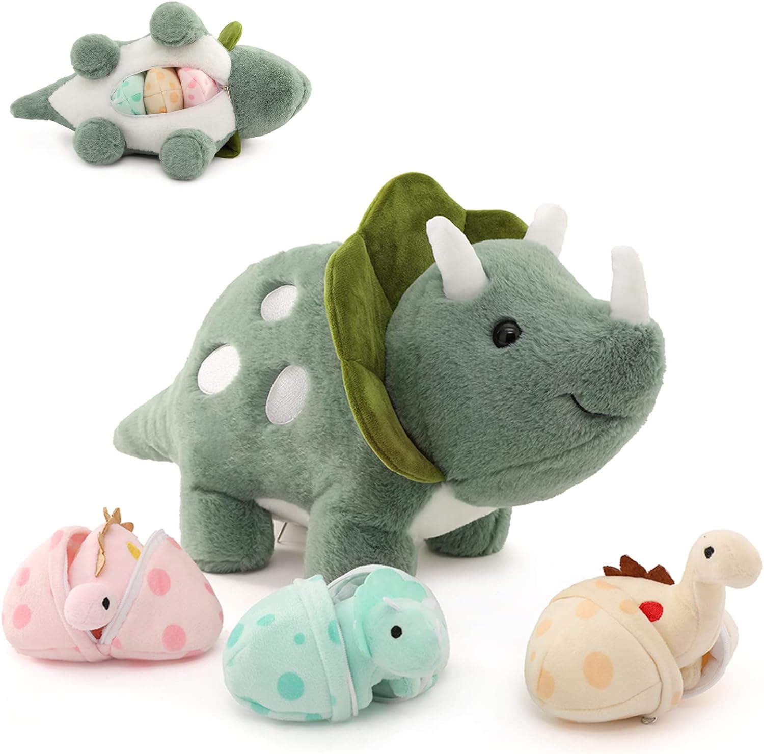 17.6in Plush Dinosaur Stuffed Animals,A Mommy Dinosaur with 3 Baby
