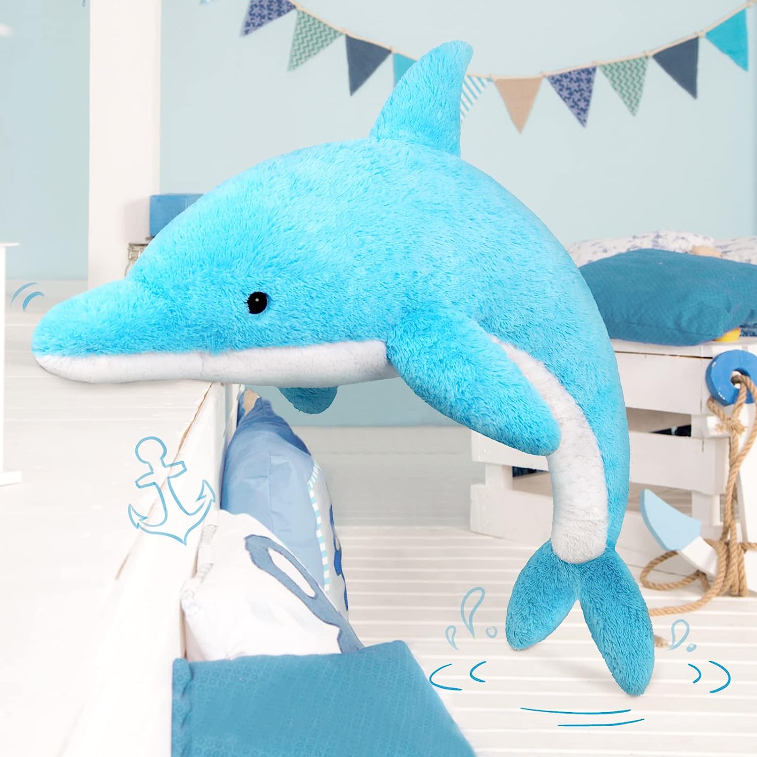 Dolphin Stuffed Animals, Blue, 55 Inches