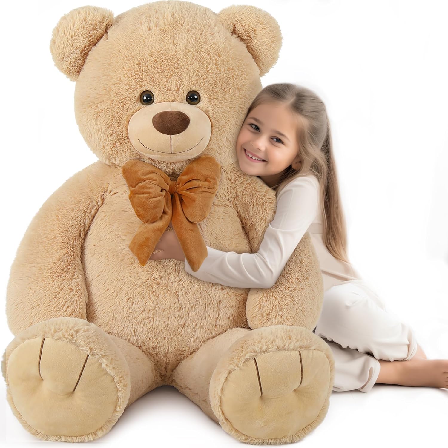 Tezituor 4ft Giant Teddy Bear Stuffed Animal 47" Big Teddy Bear with Bow Plush Toy