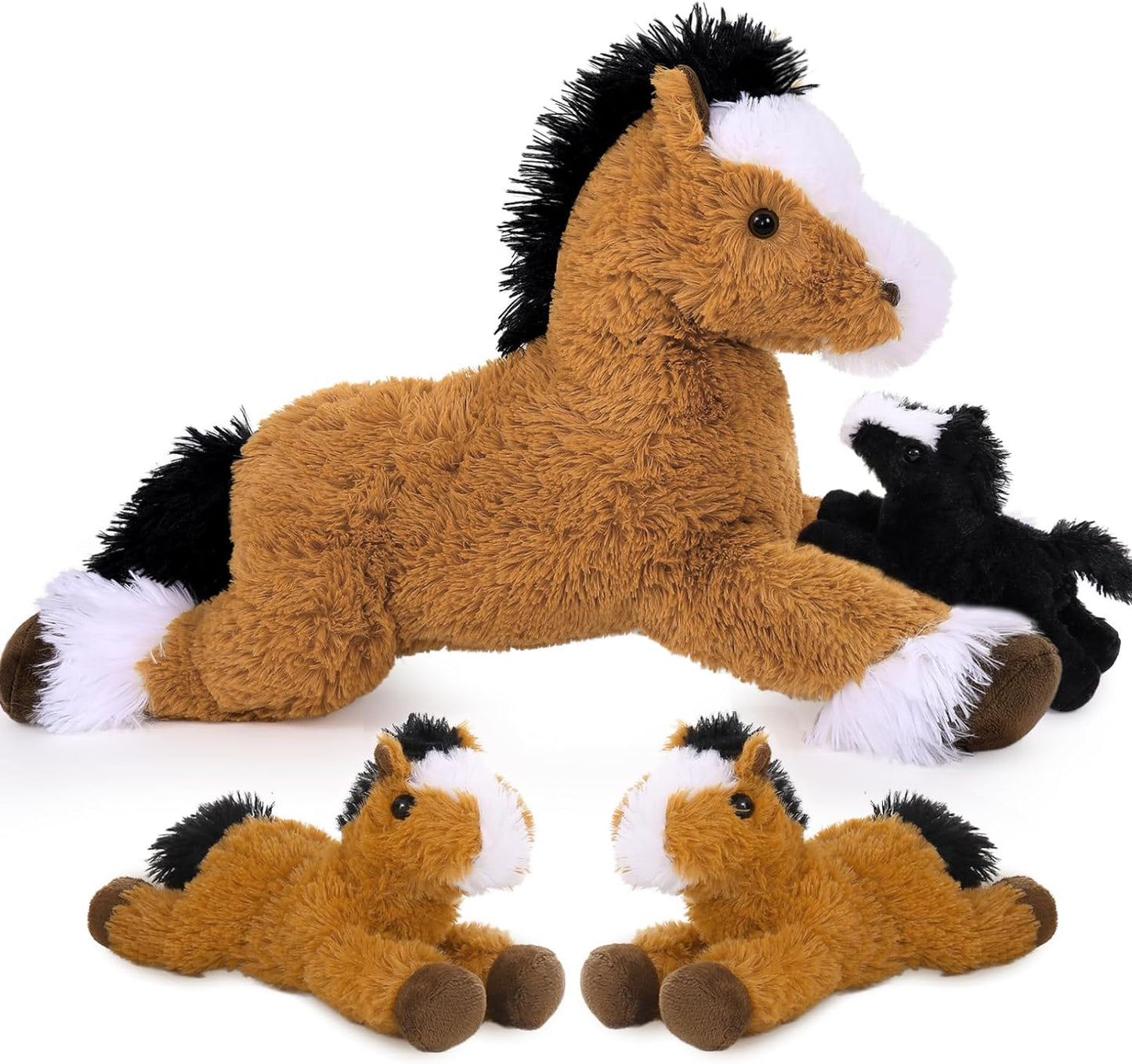 4Pcs Horse Plush Stuffed Animal,Large Stuffed Mommy Horse with Babies