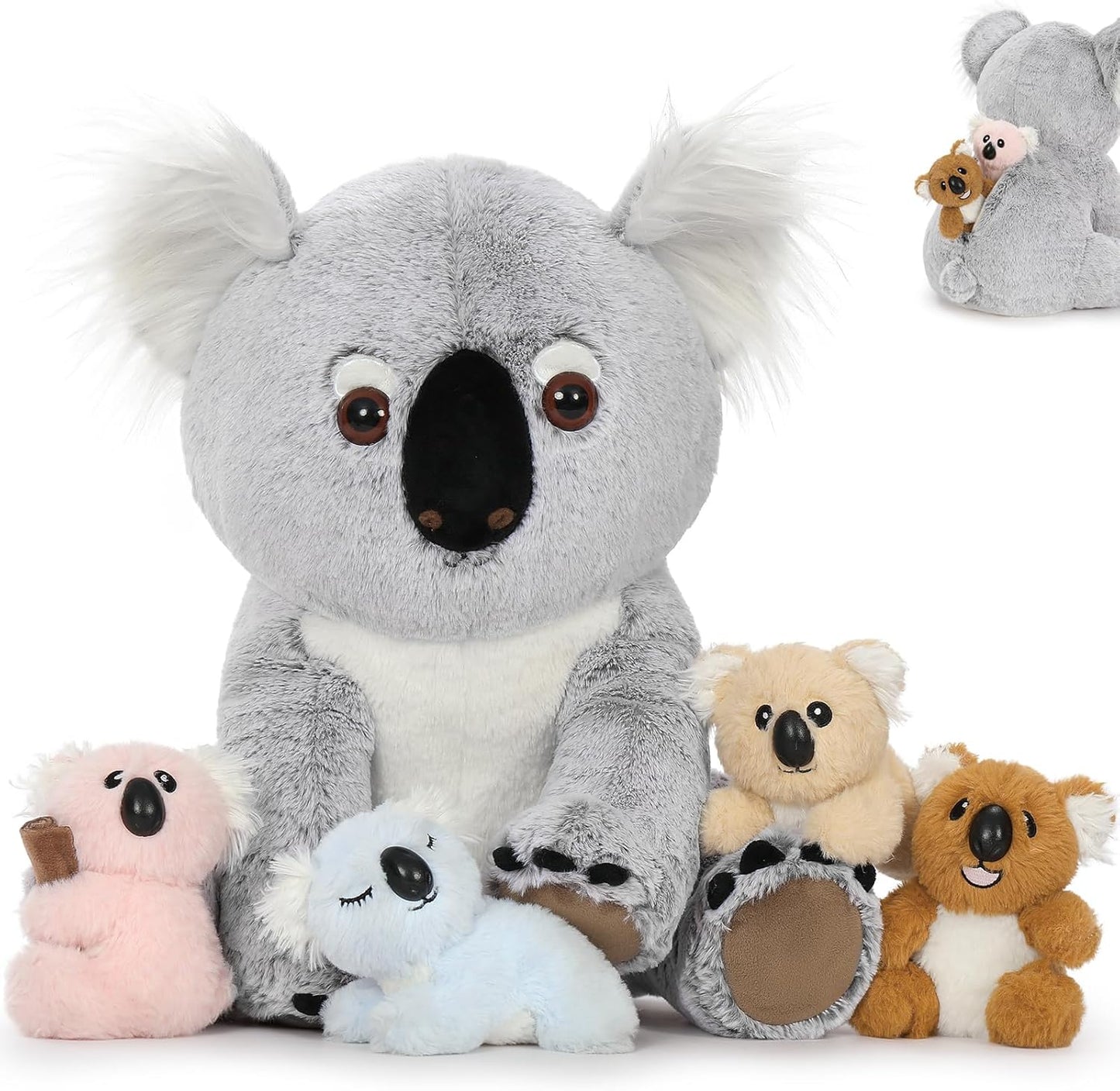 Tezituor 5Pcs Koala Bear Stuffed Teddy Bear Animal 17.7" Mom Koala Plush and 4 Babies Plush Toy