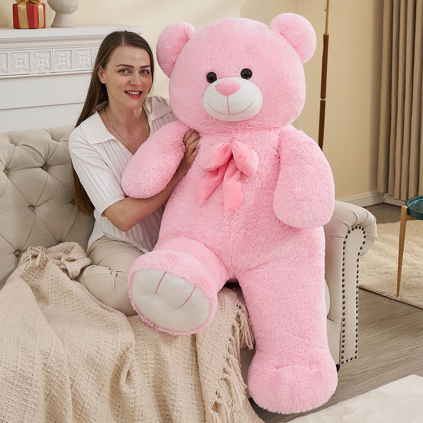 Tezituor 4ft Giant Teddy Bear Stuffed Animal 47" Big Teddy Bear with Bow Plush Toy